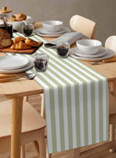 Chemin de table lin rayures vert sauge campagne