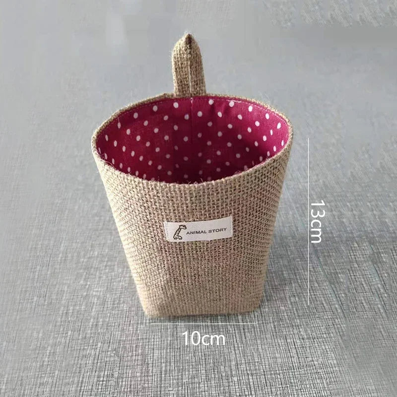 panier de rangement en coton et lin avec poignée - vue 7 sur 16