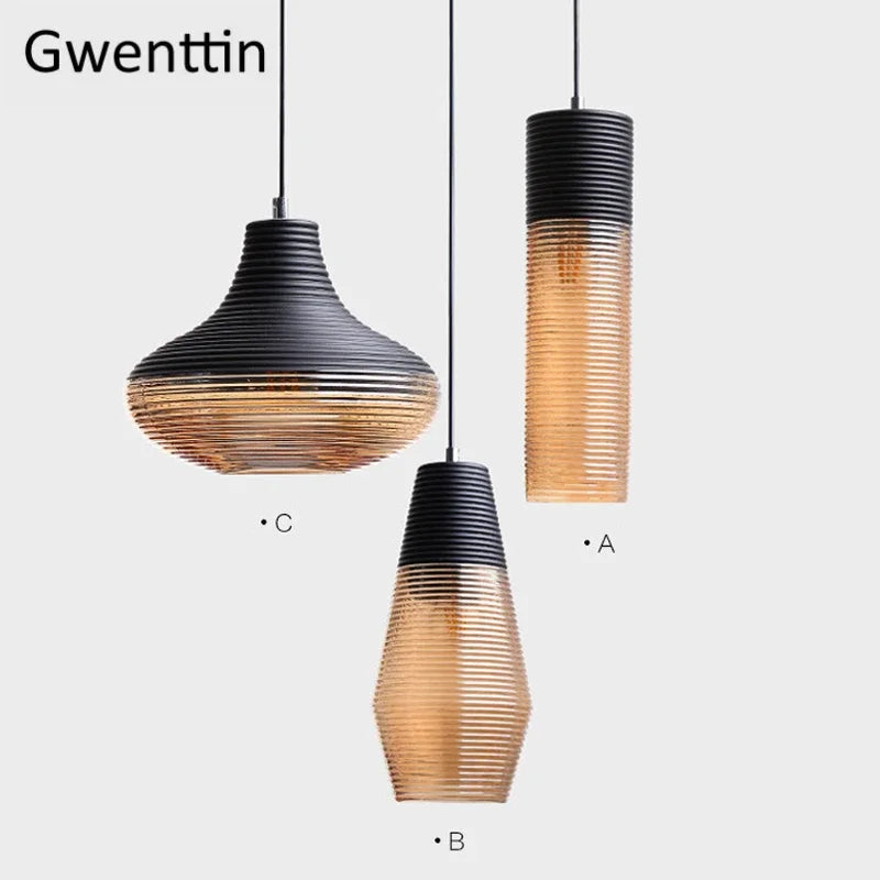 Vintage-Pendelleuchter aus gestreiftem Glas für die Innendekoration - vue 6 sur 9