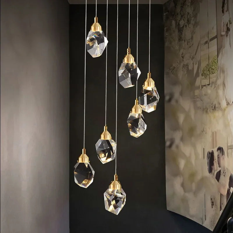 Lustre en cristal de diamant de luxe escalier grand salon