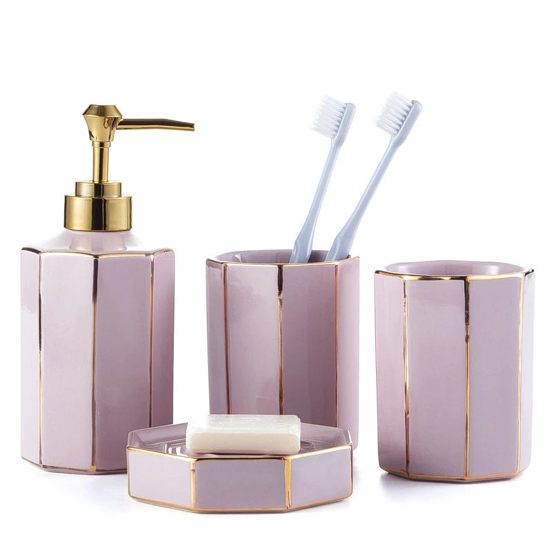 Nordic Bathroom, Dark Green Ceramic Embossed Shape, Soap Dispenser, Dish, Mouthwash Cup, Bathroom Supplies, Set - vue 12 sur 13