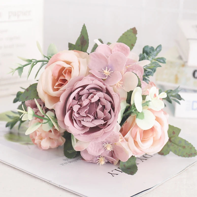 fleurs artificielles soie pivoine hortensia décoration mariage bouquet - vue 19 sur 40