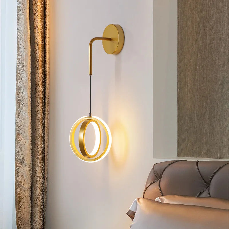 applique murale led moderne de luxe avec anneau doré décoratif d'intérieur - vue 2 sur 18