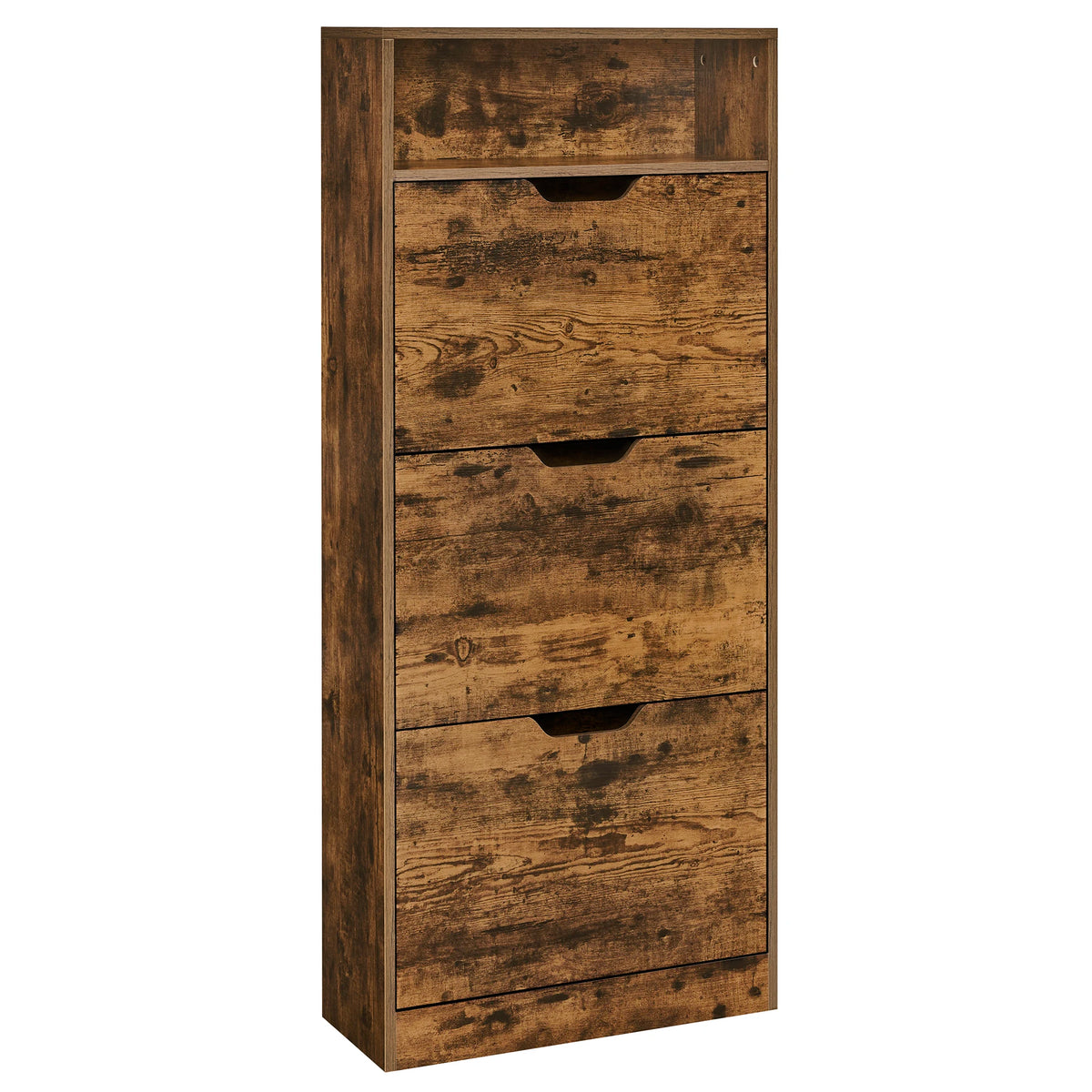 Meuble à Chaussures 3 Portes Battantes, Compartiment Ouvert, Séparateur Réglable, 14 à 18 Paires, 24 x 60 x 139 cm, Marron