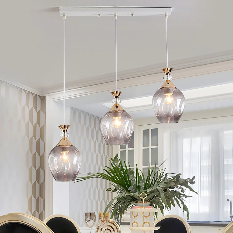 lustre suspendu en verre teinté pour décoration nordique de restaurant - vue 7 sur 12