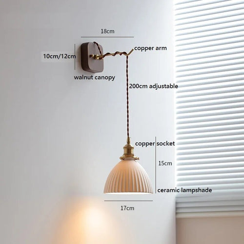 LED-Wandleuchte Nussbaum Kupfer Modern mit Steckermontage