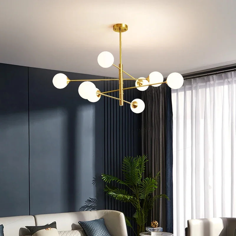 lustre scandinave 6 ou 8 lumières led design moderne - vue 5 sur 10