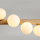 Lustre suspendu en bois massif avec boules de verre blanc lait