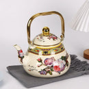 Bouilloire email vintage florale poignée dorée 1 5l