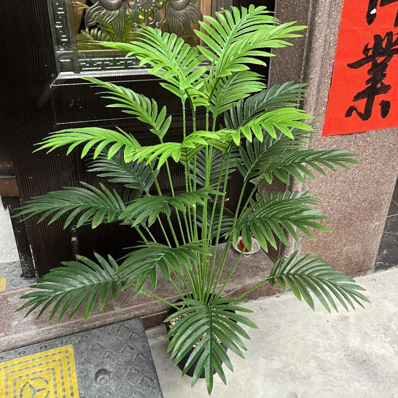 grand palmier artificiel avec branches de monstera pour décoration extérieure - vue 4 sur 7