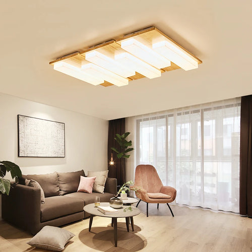 plafonnier led moderne en bois véritable 4/6/9 têtes luminaire intérieur