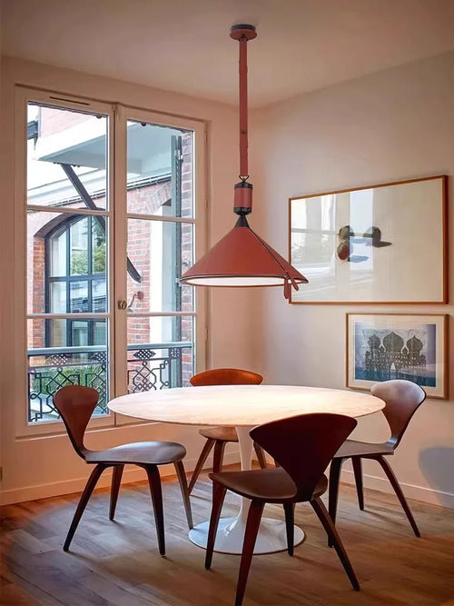 Minimalistische moderne Pendelleuchte aus luxuriösem Leder - vue 2 sur 18