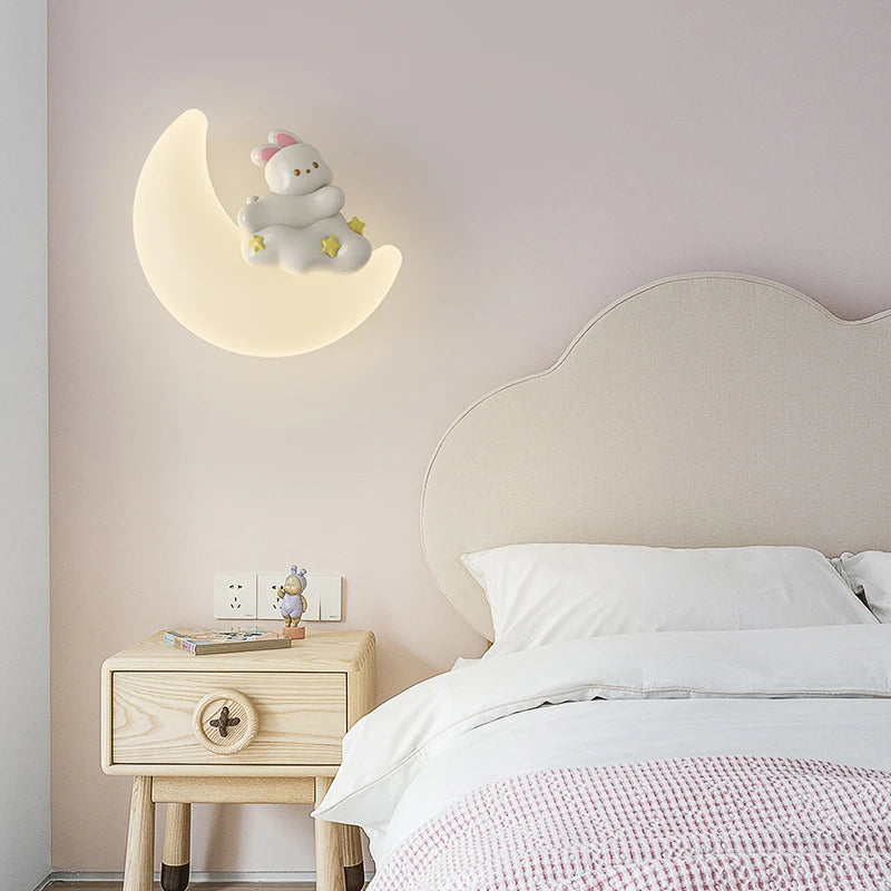 applique murale romantique lune ange ours fille enfant - vue 5 sur 11