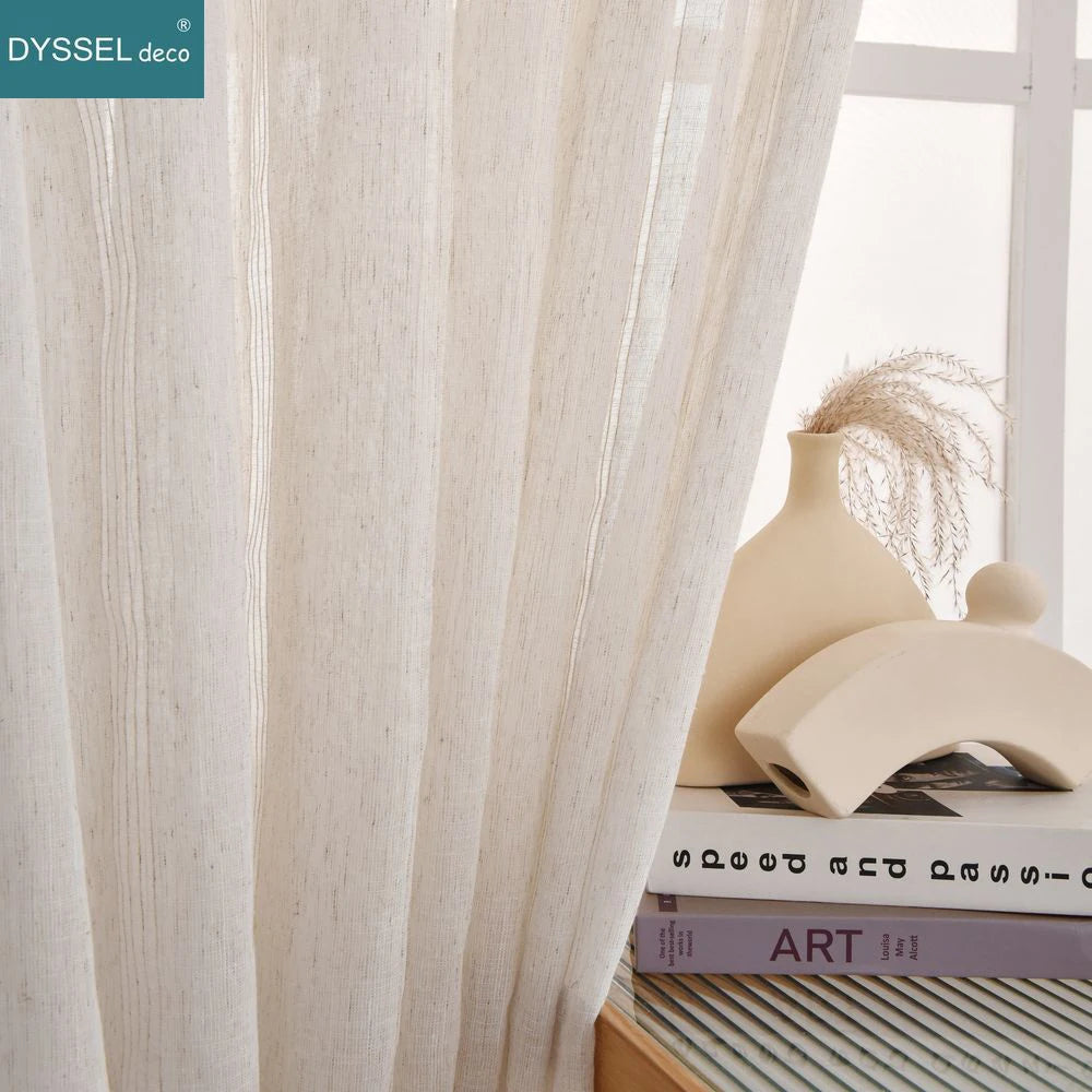 Rideau moderne rayé style lin pour salon chambre - vue 6 sur 7