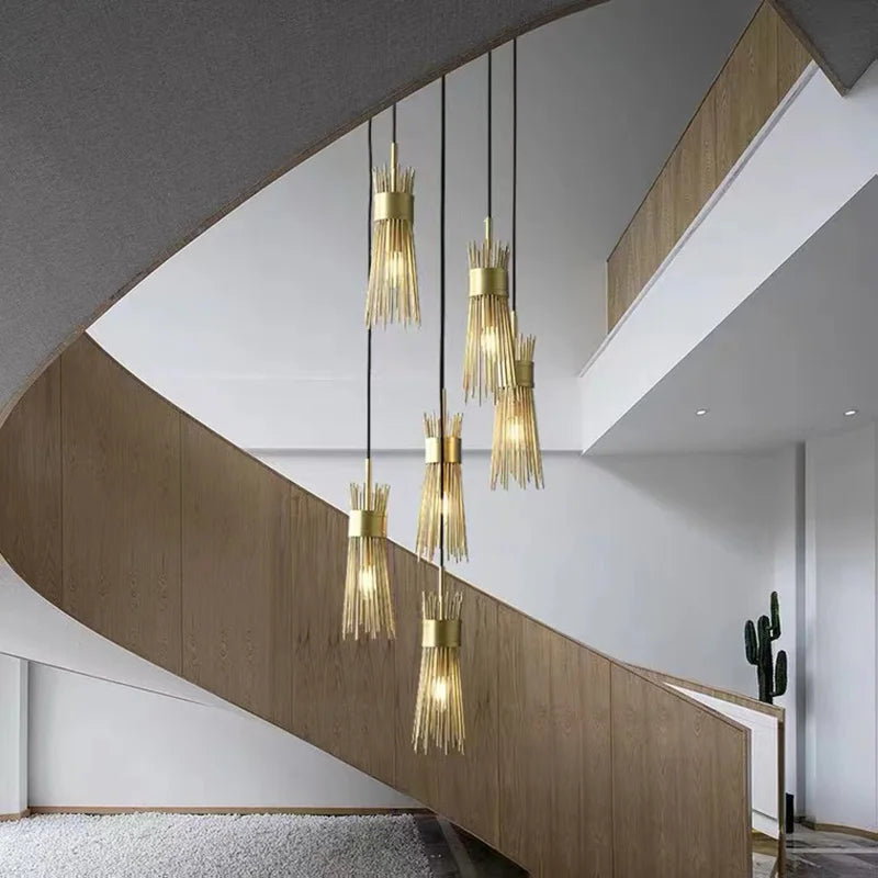 lustre en cuivre plein led créatif suspendu pour décoration maison - vue 5 sur 16