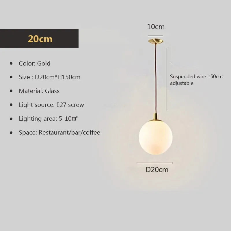 suspension minimaliste en laiton avec orbe de verre laiteux