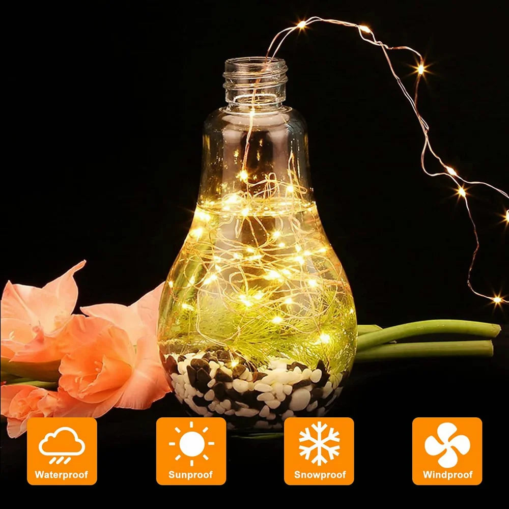 guirlandes lumineuses solaires étanches 300 led 8 modes fil cuivre - vue 5 sur 12