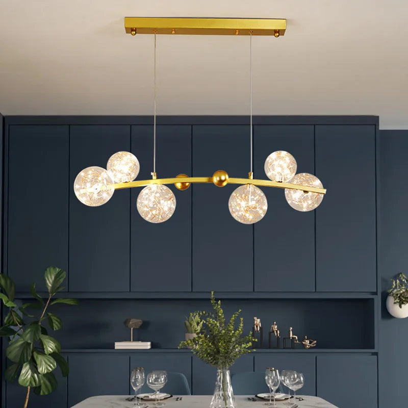 suspension led nordique boule de verre clair pour bar restaurant - vue 6 sur 14