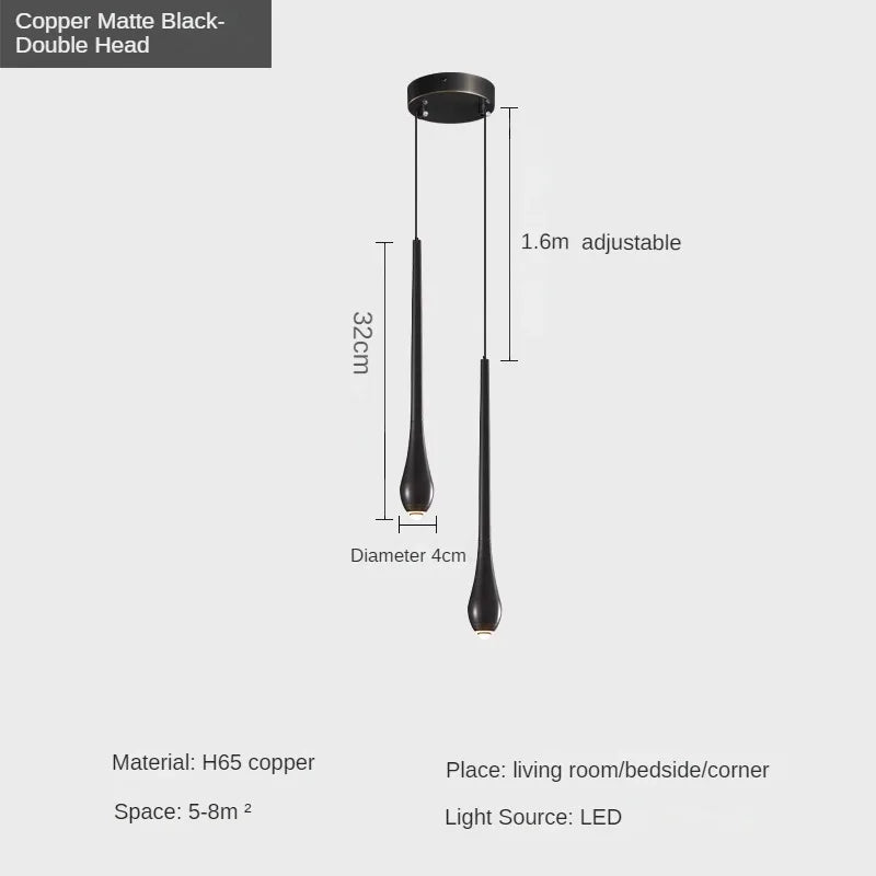 suspension moderne en forme de goutte d'eau en cuivre décoratif - vue 8 sur 10