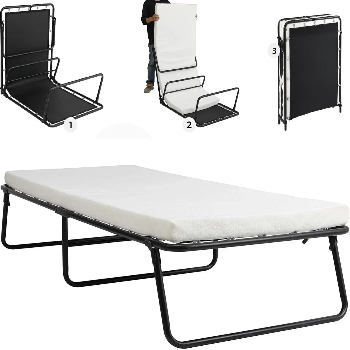 Folding Bed,Adult Guest Bed,80x190cm with 7cm Thick Memory Foam Mattress, Single Bed, Foldable Bed with Mattress Portable