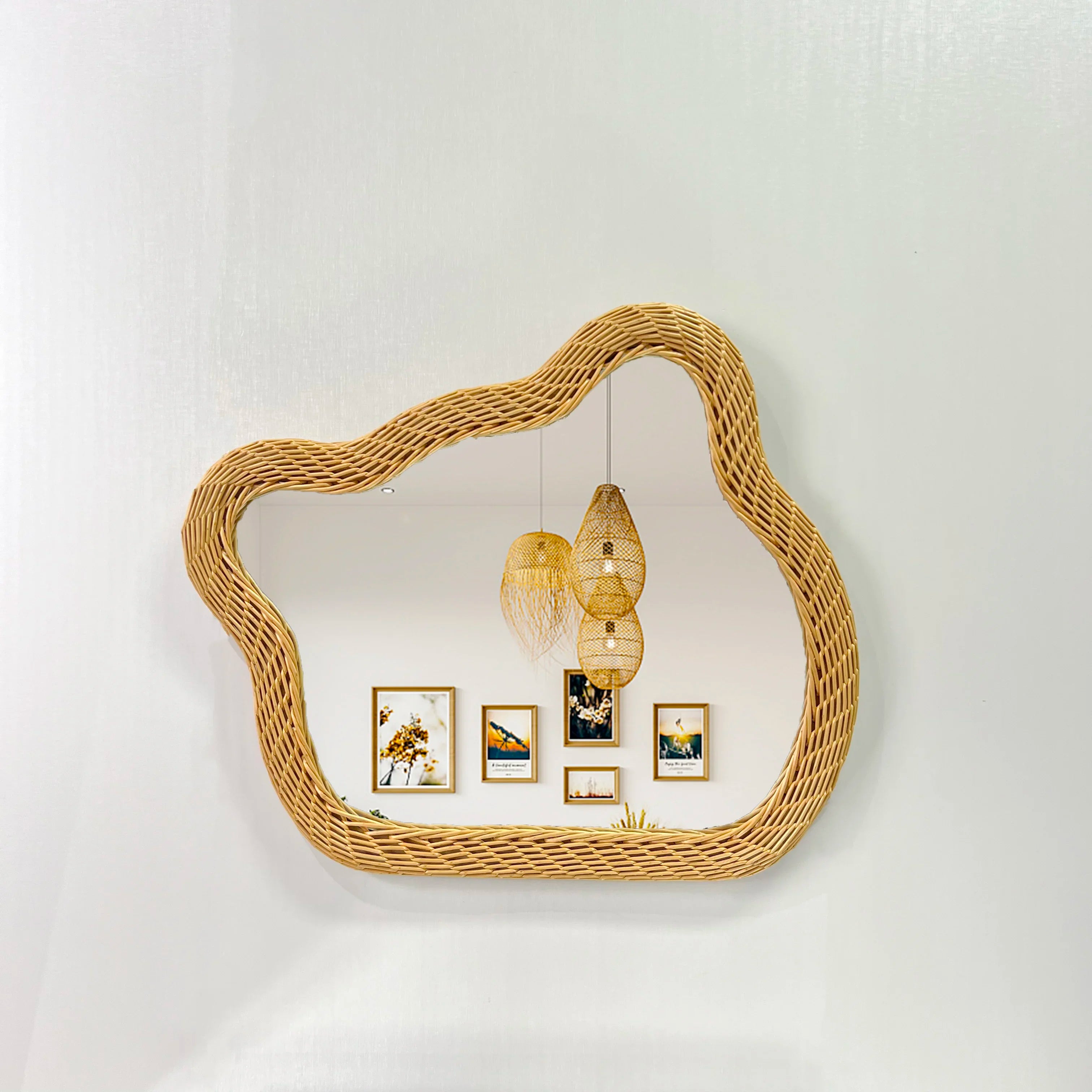 miroir en rotin ours design luxueux à suspendre au mur - vue 5 sur 6