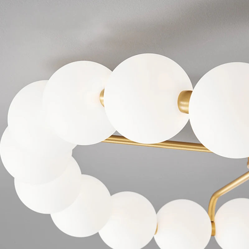 lustre à led avec anneau en cuivre et boule acrylique - vue 6 sur 10