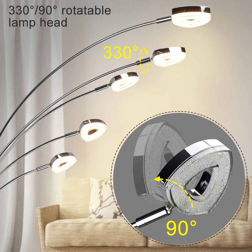 Depuley Lampadaire LED à 5 lumières à intensité variable pour chambre à coucher avec bras et tête réglables - Lampes modernes à poteaux hauts pour bureau - vue 3 sur 6