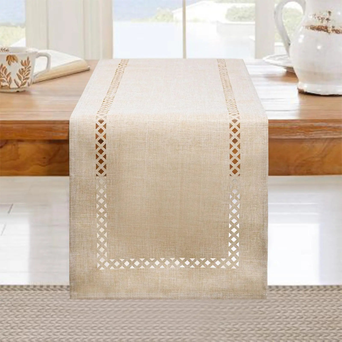chemin de table lin ajoure style moderne repas - vue 2 sur 13