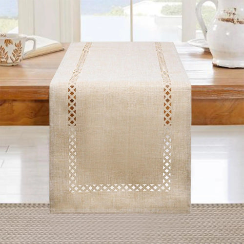 Chemin de table lin motif ajouré moderne chic - vue 3 sur 13