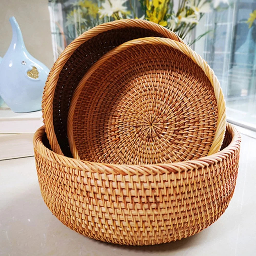 panier rond en rotin tissé pour fruits et collations - vue 4 sur 13