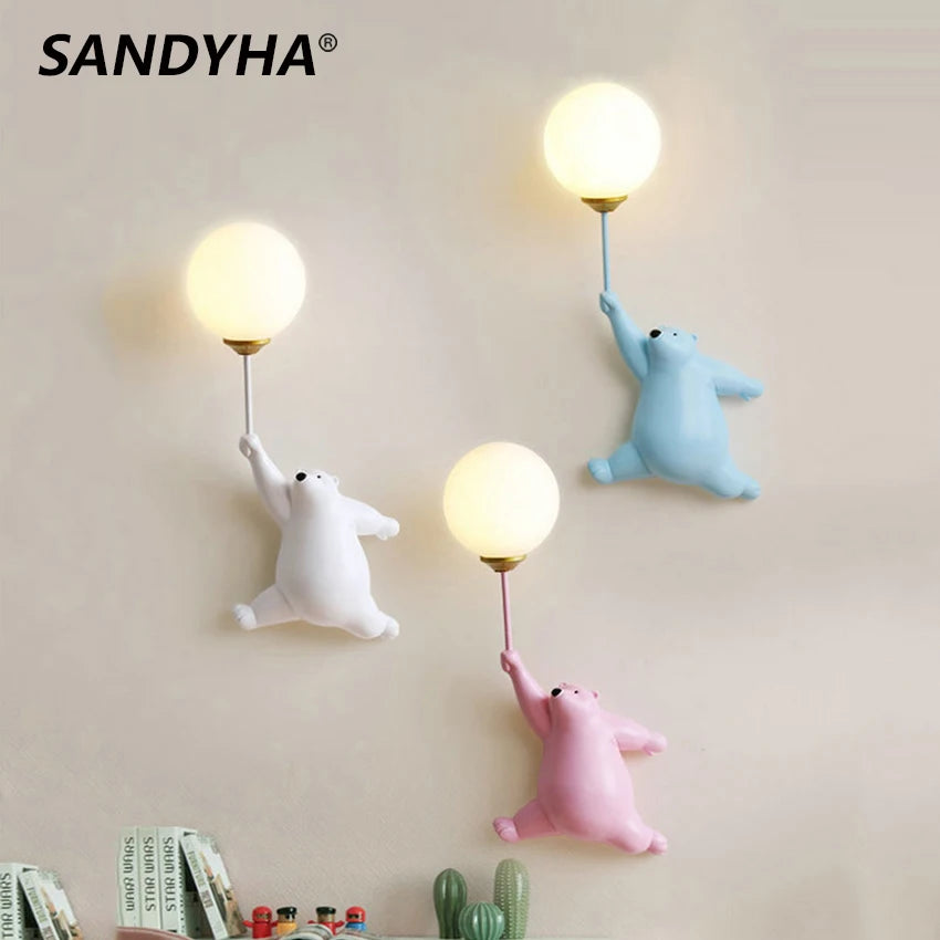 SANDYHA ours applique murale LED lampe chambre d'enfants lune boule lumières enfants fille chambre chevet décor à la maison couloir pépinière appliques - vue 3 sur 9