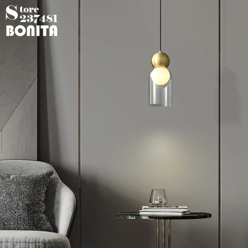 suspension en verre transparent avec tête en cuivre décorative - vue 4 sur 10