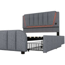 Upholstery bed, 140x200cm, bed with slatted frame (without mattress), remote control room light, bed with four drawers, adjustable