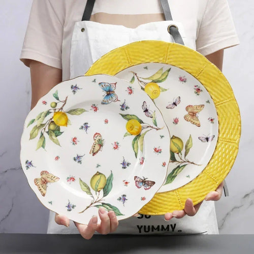 Assiette ceramique motif citron style europeen cuisine