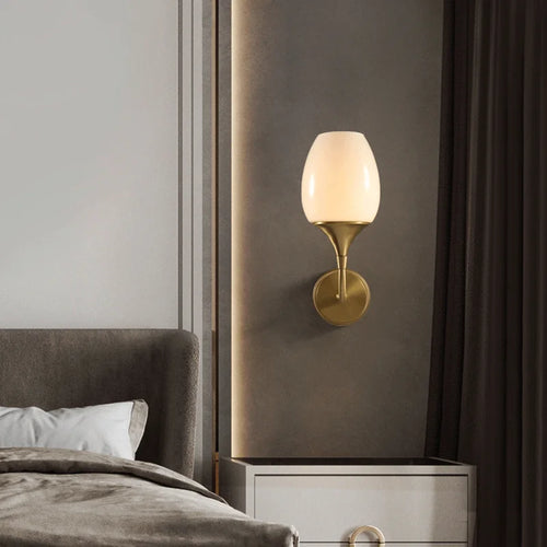 Postmoderne Wandleuchte aus Kupfer mit minimalistischem nordischem LED-Licht - vue 5 sur 8