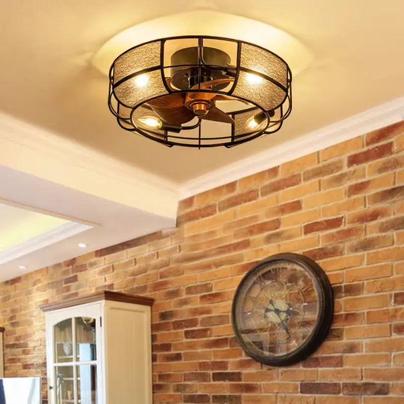 plafonnier rétro avec ventilateur et lumière design moderne - vue 6 sur 8