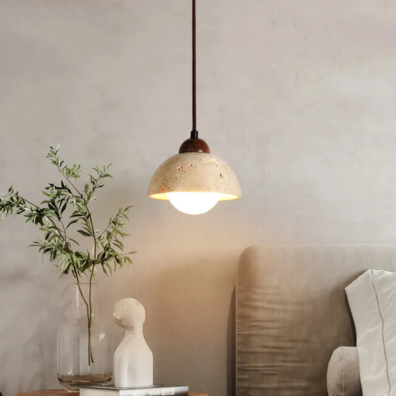 Travertin jaune style japonais wabi-sabi chambre lampe suspendue design rétro restaurant allée suspension - vue 2 sur 15