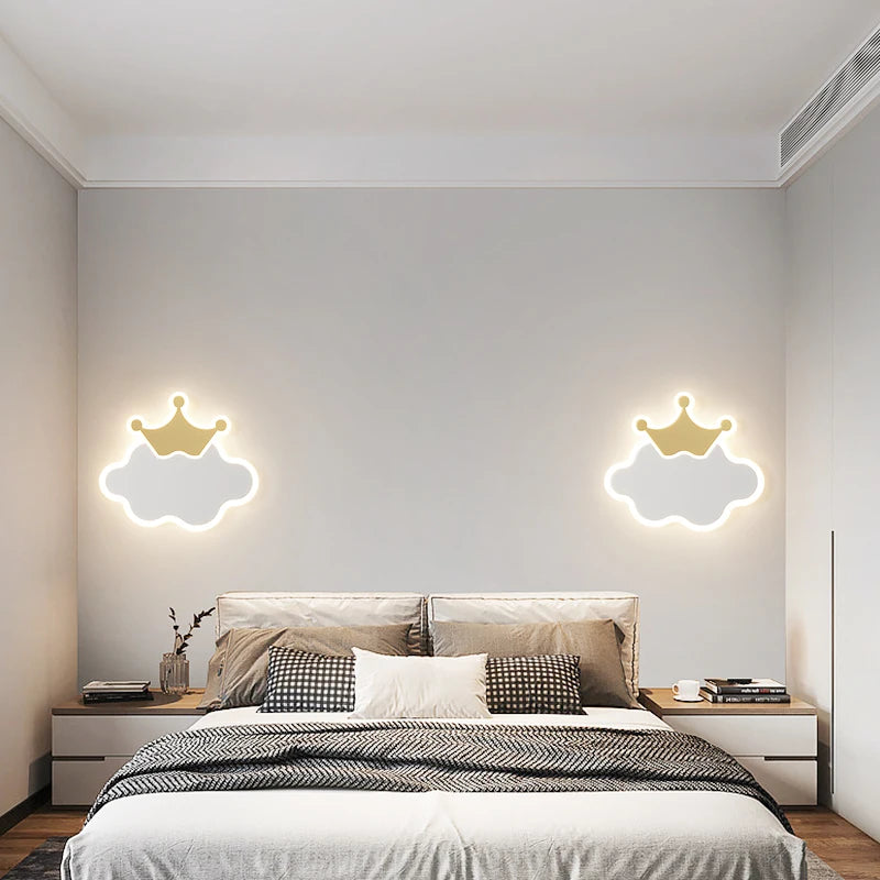 Chambre d'enfants appliques moderne Simple créatif dessin animé nuage lumière LED lune chambre lampe de chevet filles garçons Loft lampe de lit - vue 10 sur 9