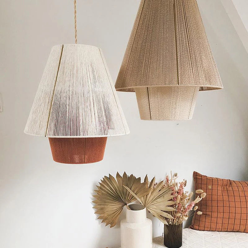 lustre en corde de chanvre éclairage suspendu en rotin décoratif - vue 6 sur 11