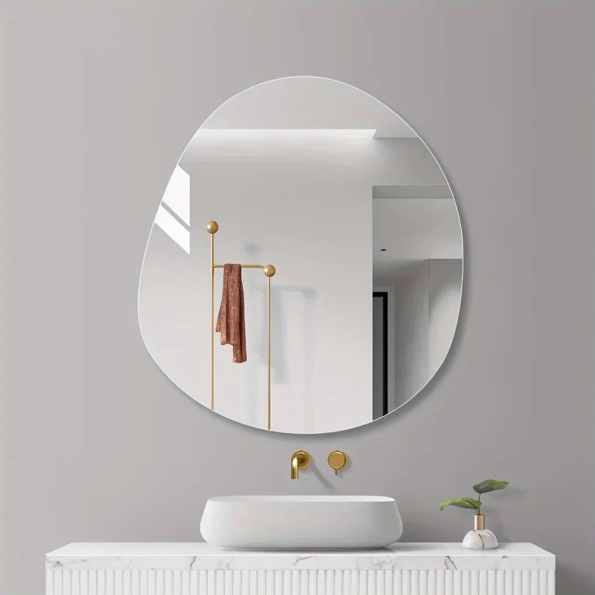 Ellipse Irregular Bathroom Acrylic Shatterproof Mirrors, Wall Mirror, Non Glass Mirror Decor for Bedroom, Living Room