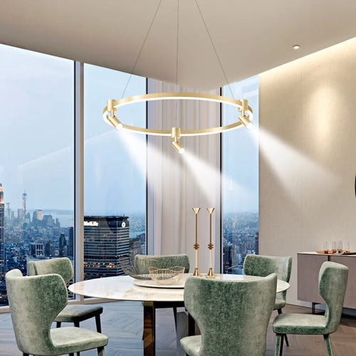 Moderne Pendelleuchte mit Ring und dekorativen Spotlights für Ihr Zuhause - vue 3 sur 14
