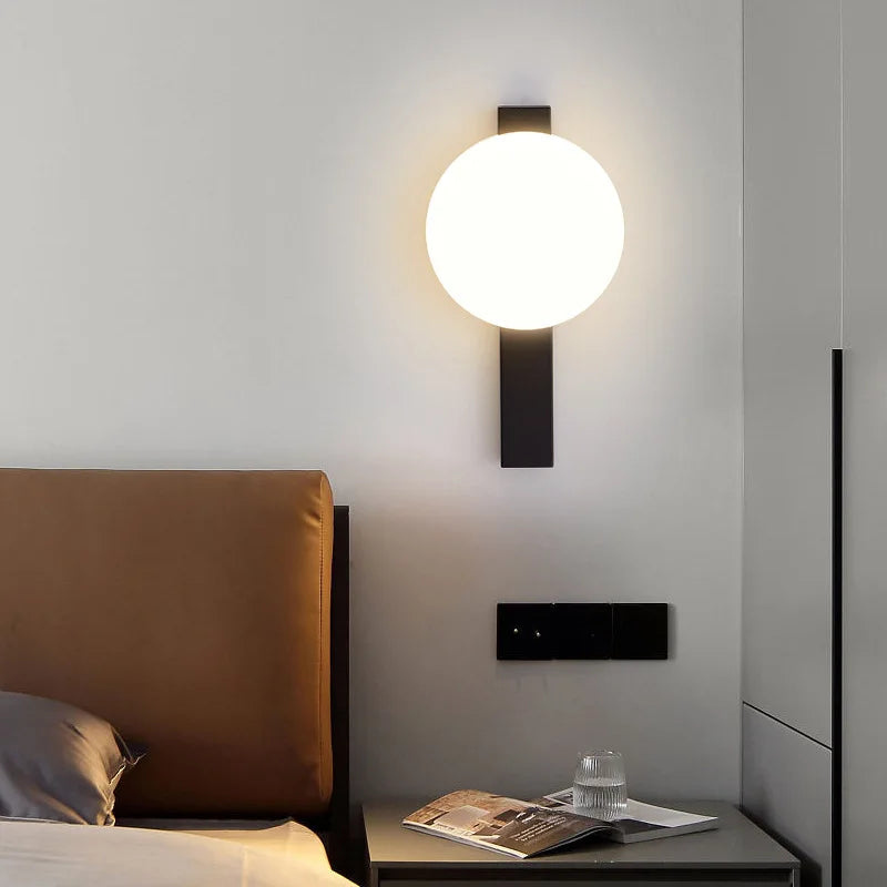 Applique murale en verre moderne noire longue orbe lumière pour salon escaliers chambre salle d'étude balcon couloir restaurant luminaires - vue 3 sur 9