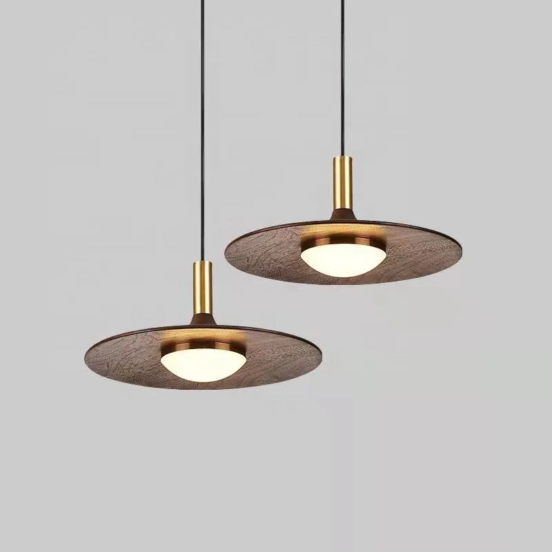 Soucoupe volante led en bois massif cuivre éclairage suspendu