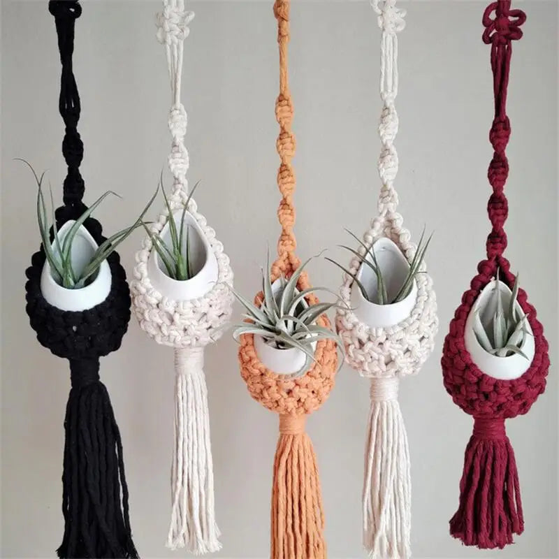 support mural en macramé pour plantes aériennes style bohème - vue 3 sur 10