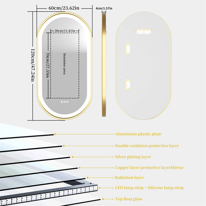 miroir ovale intelligent antibuée avec éclairage led ajustable