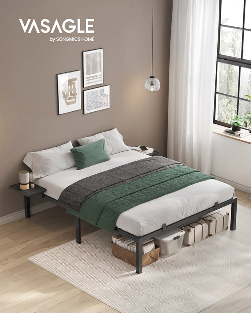 VASAGLE Single Bed Frame, Metal Bed Frame, with Bedside Shelves, Guest Bed Frame, for 90 x 190 cm Mattresses, Easy Assembly - vue 2 sur 7