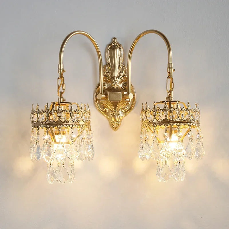 applique murale vintage luxe en cristal doré à deux lumières - vue 6 sur 6
