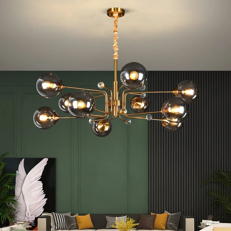 lustre led moderne 10 globes luminaire décoratif - vue 3 sur 18