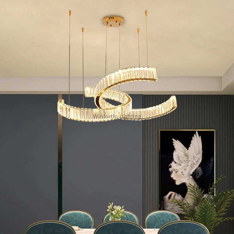 lustre en acier inoxydable cristal postmoderne - vue 4 sur 12