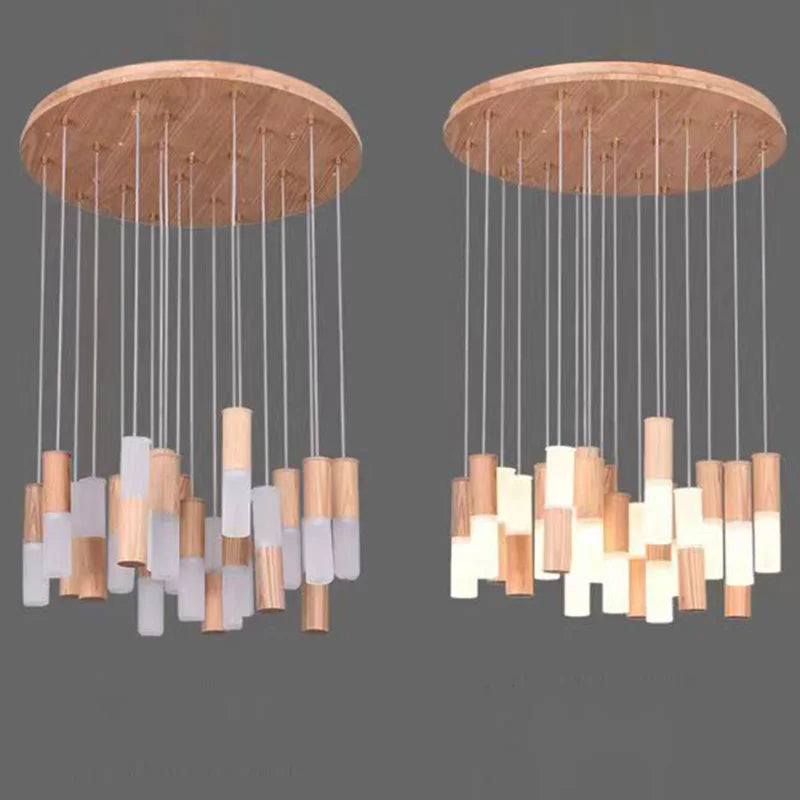 lustre en bois moderne pour éclairage intérieur design - vue 5 sur 14